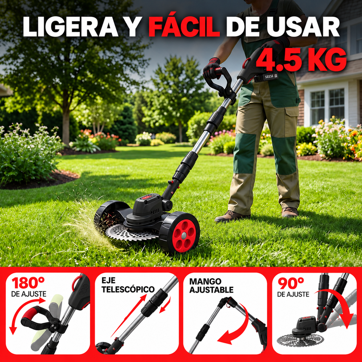 Podadora Inalambrica Cesped con Ruedas