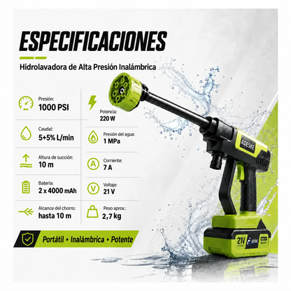 Hidrolavadora Inalámbrica Portátil | Limpieza Potente para Auto y Hogar