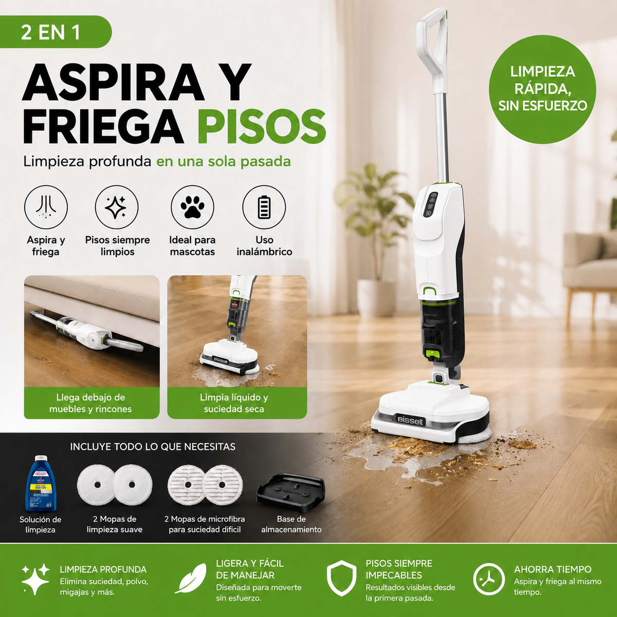 BISSELL | Aspiradora Inalámbrica 2 en 1