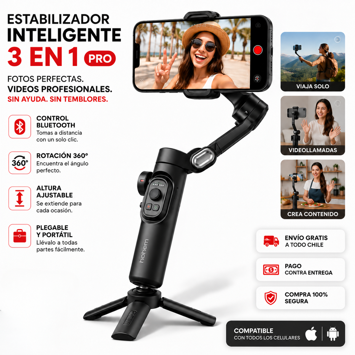 TRÍPODE SOPORTE EXTENSIBLE ORIGINAL con Control Bluetooth – Fotos y Videos Estables a Distancia