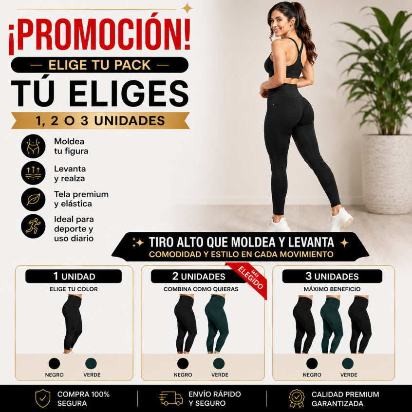 Calza Premium de Tiro Alto Moldeadora y Push Up — Elige 1, 2 o 3 Unidades y Ahorra Más