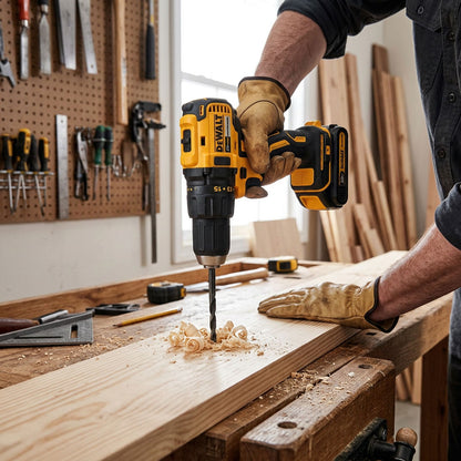 Perforando madera con el taladro DeWalt DCD7771