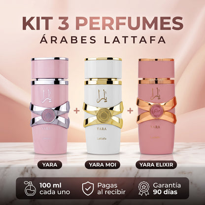 Kit 3 perfumes árabes Lattafa: Yara, Yara Moi y Yara Elixir 100 ml